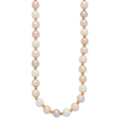 14K 8-9mm Semi-round Pink/Purple/White FWC Pearl D/C Beaded Necklace - Image 5