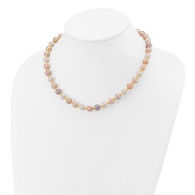 14K 8-9mm Semi-round Pink/Purple/White FWC Pearl D/C Beaded Necklace - Image 4