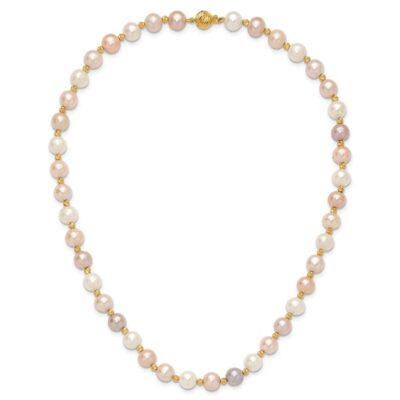 14K 8-9mm Semi-round Pink/Purple/White FWC Pearl D/C Beaded Necklace - Image 3