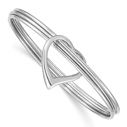 Sterling Silver Rhodium-plated Polished 3 Piece Heart Slip On Bangle - Image 2