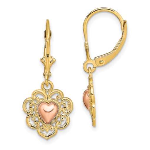 14k Two-Tone Polished Heart Leverback Earrings - Image 2