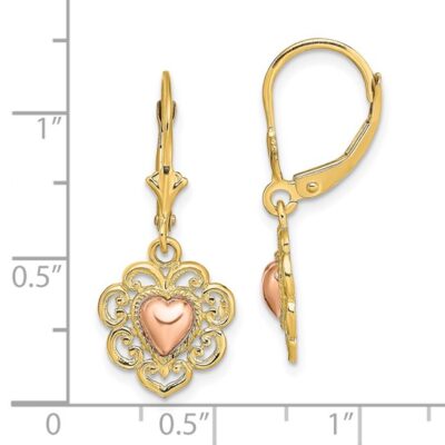 14k Two-Tone Polished Heart Leverback Earrings - Image 4