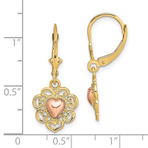 14k Two-Tone Polished Heart Leverback Earrings - Image 4