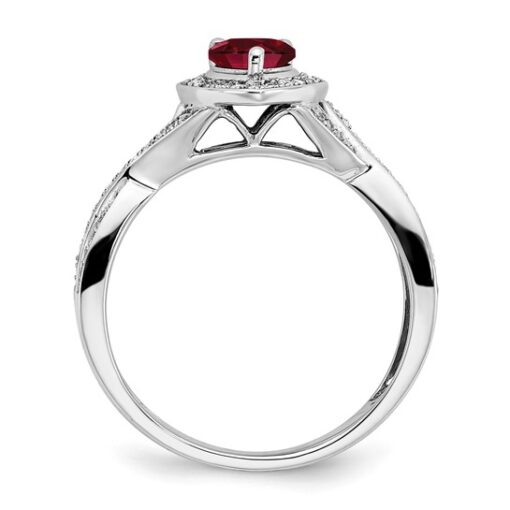 14k White Gold Pear Created Ruby and Diamond Halo Ring - Image 3