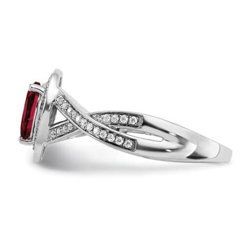 14k White Gold Pear Created Ruby and Diamond Halo Ring - Image 5