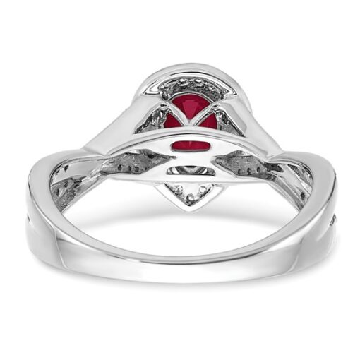 14k White Gold Pear Created Ruby and Diamond Halo Ring - Image 7